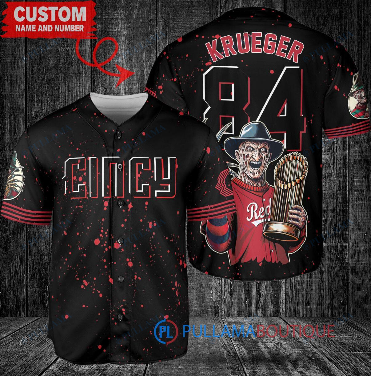 Philadelphia Phillies x Freddy Krueger A Nightmare on Elm Street Halloween with World Series Trophy Custom Baseball Jersey Light Blue