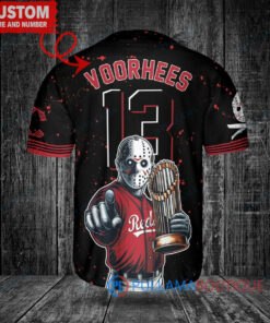 Cincinnati Reds x Friday the 13th Jason Voorhees Halloween with World Series Trophy Custom Baseball Jersey Black 2023 City Connect