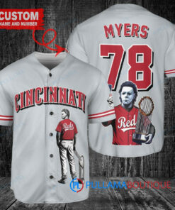 Cincinnati Reds x Halloween Michael Myers with Trophy Custom Baseball Jersey Gray