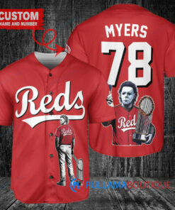 Cincinnati Reds x Halloween Michael Myers with Trophy Custom Baseball Jersey Red