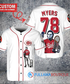 Cincinnati Reds x Halloween Michael Myers with Trophy Custom Baseball Jersey White