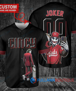 Cincinnati Reds x Joker DC Comics with Trophy Custom Baseball Jersey Black 2023 City Connect