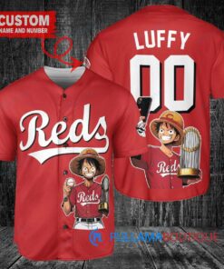 Cincinnati Reds x Luffy One Piece with Trophy Custom Baseball Jersey Red