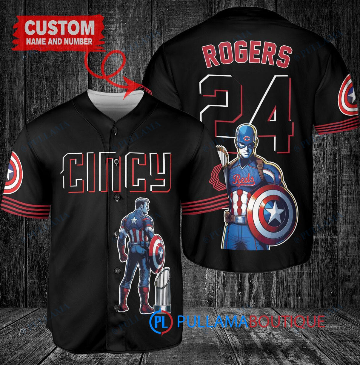 Milwaukee Brewers x Marvel Captain America Steve Rogers with Trophy Custom Baseball Jersey Navy