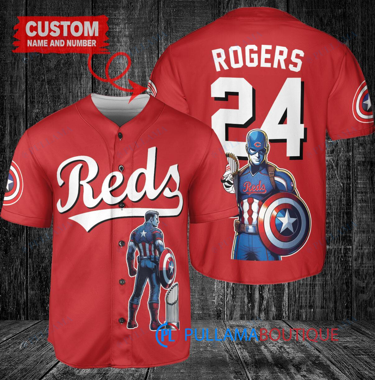 Los Angeles Angels x Marvel Captain America Steve Rogers with Trophy Custom Baseball Jersey Red