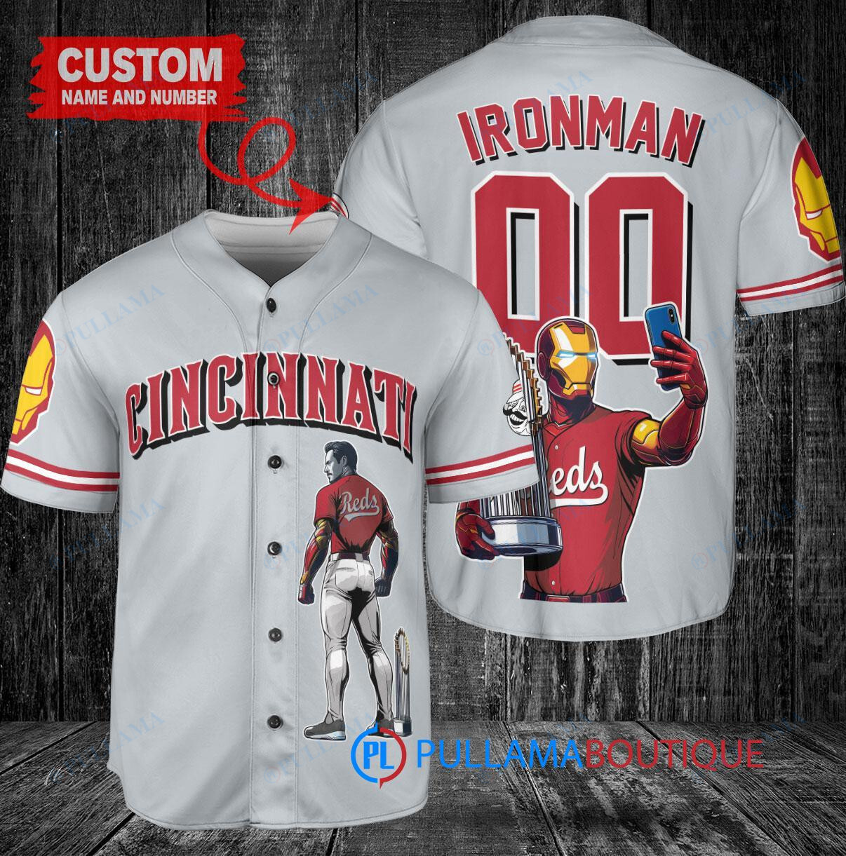 Milwaukee Brewers x Marvel Iron Man Tony Stark with Trophy Custom Baseball Jersey Navy