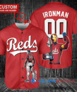 Cincinnati Reds x Marvel Iron Man Tony Stark with Trophy Custom Baseball Jersey Red