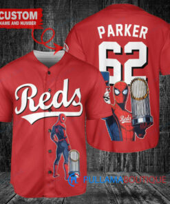 Cincinnati Reds x Marvel Spiderman with Trophy Custom Baseball Jersey Red