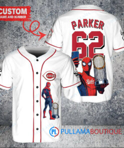 Cincinnati Reds x Marvel Spiderman with Trophy Custom Baseball Jersey White