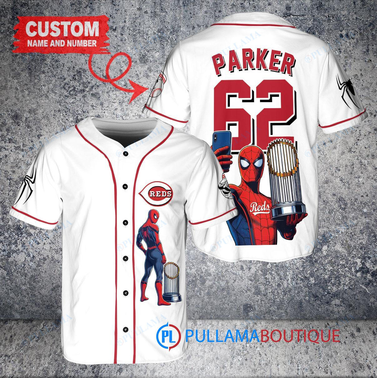 Boston Red Sox x Marvel Spiderman with Trophy Custom Baseball Jersey Red