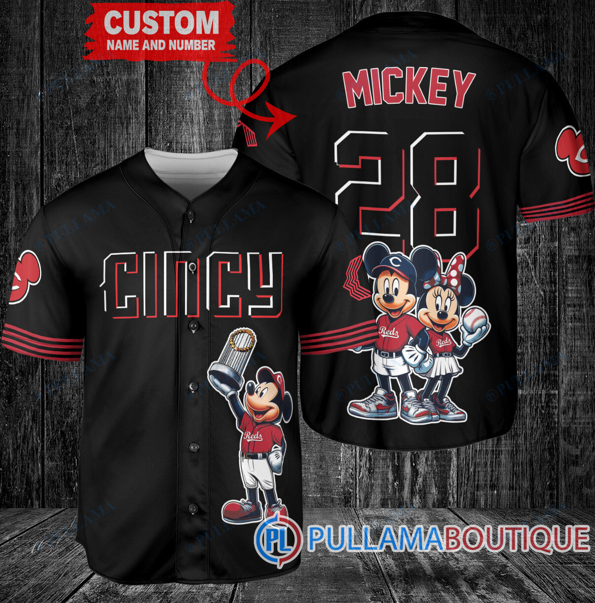 Houston Astros x Mickey and Minnie with Trophy Baseball Jersey Gray