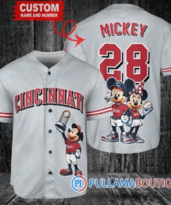 Cincinnati Reds x Mickey and Minnie with Trophy Baseball Jersey Gray