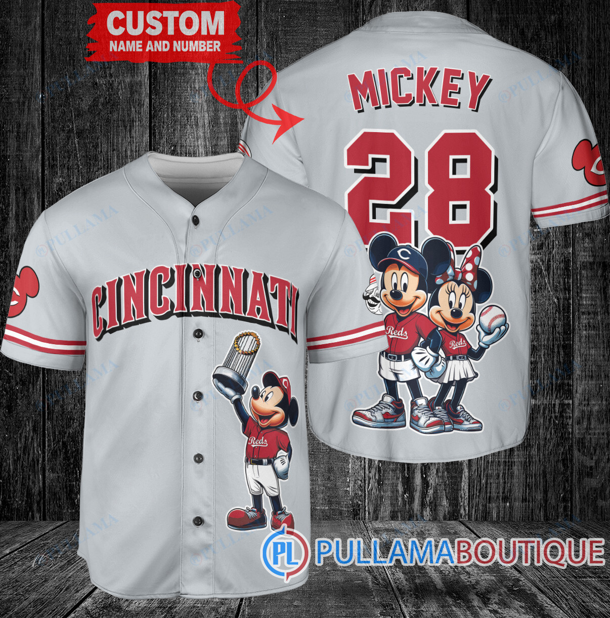 Atlanta Braves x Mickey and Minnie with Trophy Baseball Jersey White