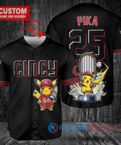 Cincinnati Reds x Pikachu Pokemon with Trophy Custom Baseball Jersey Black 2023 City Connect