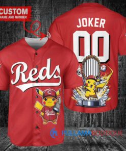 Cincinnati Reds x Pikachu Pokemon with Trophy Custom Baseball Jersey Red