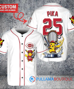 Cincinnati Reds x Pikachu Pokemon with Trophy Custom Baseball Jersey White