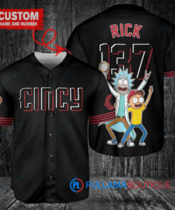 Cincinnati Reds x Rick and Morty with Trophy Custom Baseball Jersey Black 2023 City Connect