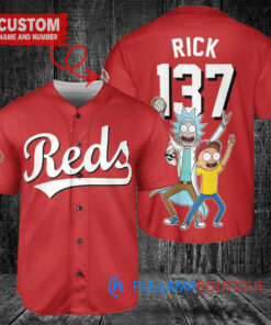 Cincinnati Reds x Rick and Morty with Trophy Custom Baseball Jersey Red