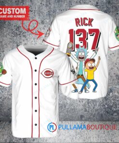 Cincinnati Reds x Rick and Morty with Trophy Custom Baseball Jersey White