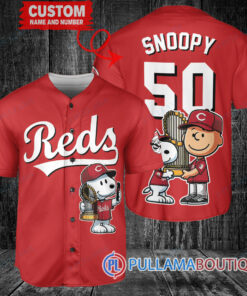 Cincinnati Reds x Snoopy and Charlie Brown with Trophy Baseball Jersey Red