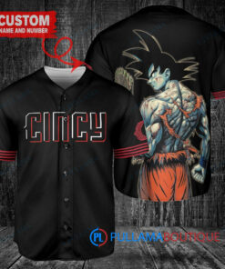 Cincinnati Reds x Son Goku Kakarot Super Saiyan Dragon Ball Z with Trophy Baseball Jersey Black 2023 City Connect