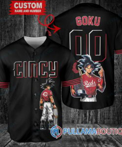 Cincinnati Reds x Son Goku Kakarot Super Saiyan Dragon Ball Z with Trophy Baseball Jersey Black 2023 City Connect V2