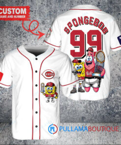 Cincinnati Reds x SpongeBob SquarePants with Trophy Custom Baseball Jersey White