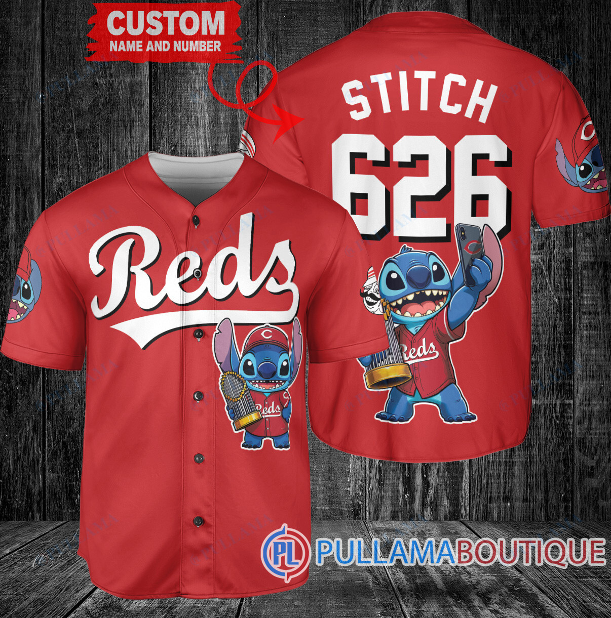 Cincinnati Reds x Stitch with Trophy Baseball Jersey Gray