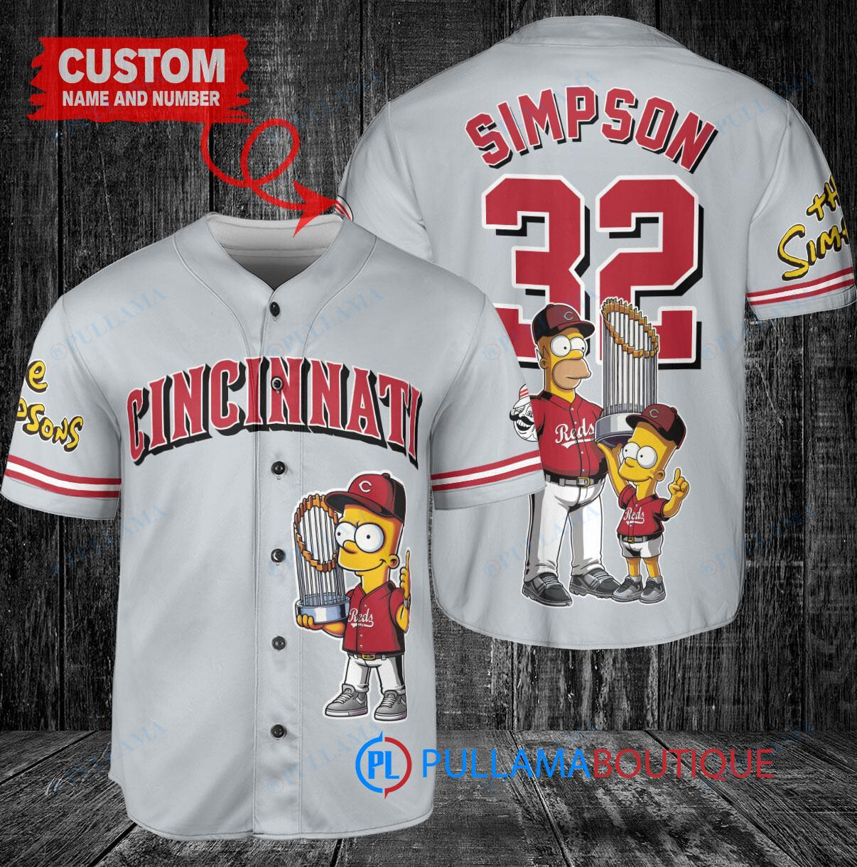 Miami Marlins x The Simpsons Bart Simpson, Homer Simpson, Lisa Simpson with Trophy Custom Baseball Jersey Red