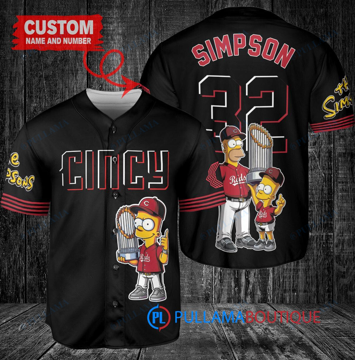 New York Yankees x The Simpsons Bart Simpson, Homer Simpson, Lisa Simpson with Trophy Custom Baseball Jersey Navy