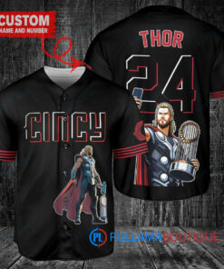 Cincinnati Reds x Thor Marvel with Trophy Custom Baseball Jersey Black 2023 City Connect