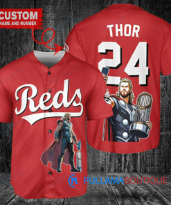 Cincinnati Reds x Thor Marvel with Trophy Custom Baseball Jersey Red