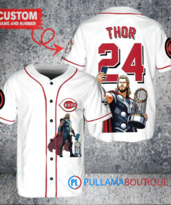 Cincinnati Reds x Thor Marvel with Trophy Custom Baseball Jersey White