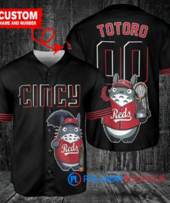 Cincinnati Reds x Totoro Studio Ghibli with Trophy Custom Baseball Jersey Black 2023 City Connect