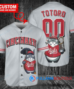 Cincinnati Reds x Totoro Studio Ghibli with Trophy Custom Baseball Jersey Gray