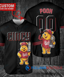 Cincinnati Reds x Winnie the Pooh with Trophy Custom Baseball Jersey Black 2023 City Connect