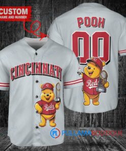 Cincinnati Reds x Winnie the Pooh with Trophy Custom Baseball Jersey Gray