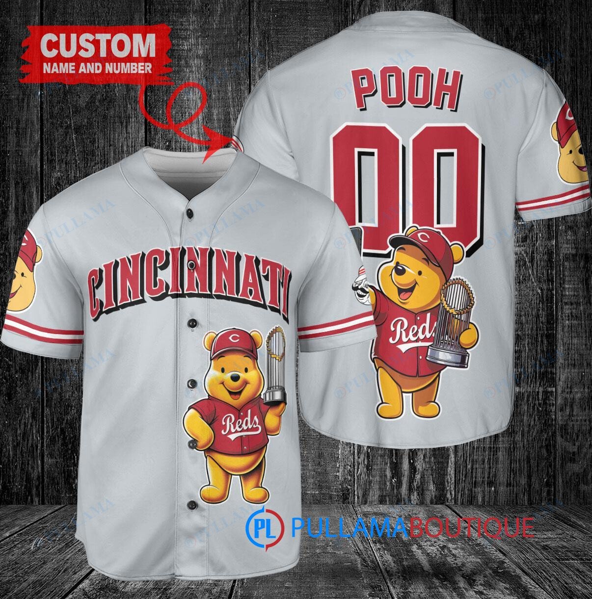 Milwaukee Brewers x Winnie the Pooh with Trophy Custom Baseball Jersey Blue City Connect