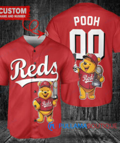 Cincinnati Reds x Winnie the Pooh with Trophy Custom Baseball Jersey Red