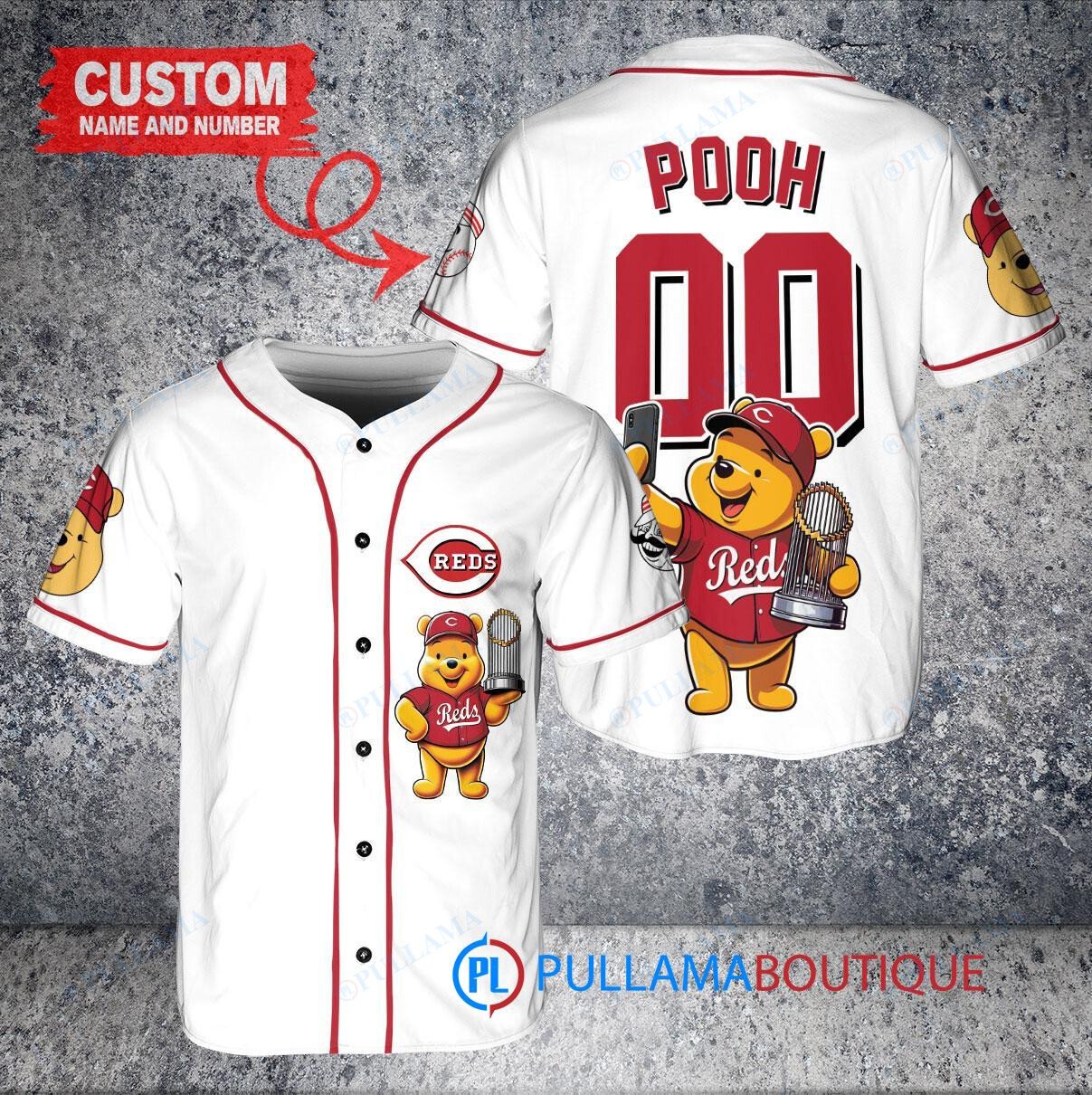 Los Angeles Angels x Winnie the Pooh with Trophy Custom Baseball Jersey White