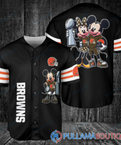 Cleveland Browns x Mickey and Minnie with Trophy Baseball Jersey Black