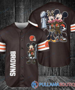 Cleveland Browns x Mickey and Minnie with Trophy Baseball Jersey Brown