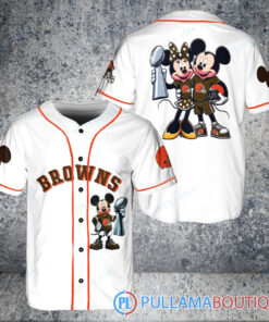 Cleveland Browns x Mickey and Minnie with Trophy Baseball Jersey White