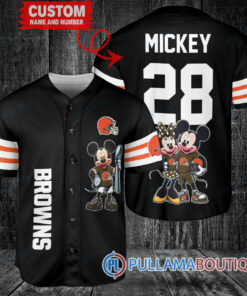 Cleveland Browns x Mickey and Minnie with Trophy Custom Baseball Jersey Black