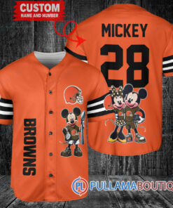 Cleveland Browns x Mickey and Minnie with Trophy Custom Baseball Jersey Orange