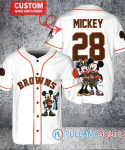 Cleveland Browns x Mickey and Minnie with Trophy Custom Baseball Jersey White