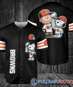 Cleveland Browns x Snoopy and Charlie Brown with Trophy Baseball Jersey Black