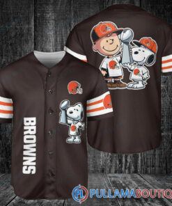 Cleveland Browns x Snoopy and Charlie Brown with Trophy Baseball Jersey Brown