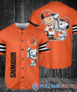 Cleveland Browns x Snoopy and Charlie Brown with Trophy Baseball Jersey Orange