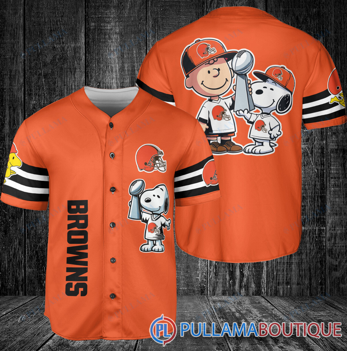 Cleveland Browns x Stitch with Trophy Custom Baseball Jersey Black